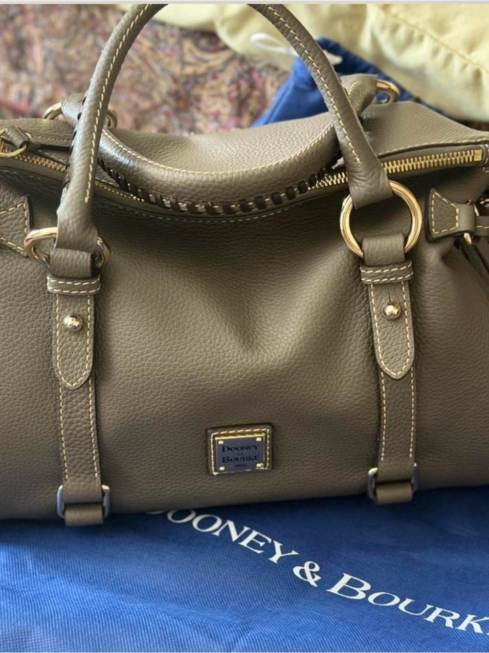 Dooney & Bourke Elephant Pebble Leather Satchel with Gold Hardware. - Picture 2 of 4